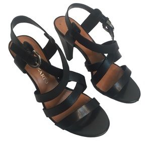FRANCO SARTO Allen Sandals Heels Leather Strappy Black Size 6M